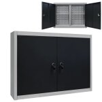 Armoire  outils murale - style industriel - mtal - gris et noir - 2 tagres rglables - scurise ...
