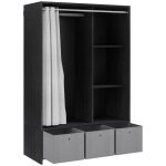 Armoire penderie homcom armoire de rangement avec tringle rideaux 3 niches et 3 tiroirs en tissu amovibles ...