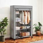 Armoire penderie en tissu meuble de rangement 6 roulettes tringle � v�tements et �tag�res ouvertes 103x43x1625 ...