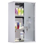 Armoire  pharmacie homcom murale  3 niveaux en acier inoxydable avec porte verrouillable en verre avec ...