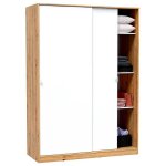 Armoire placard avec 2 portes coulissantes coloris chne nordique blanc artic - longueur 120 x hauteur ...
