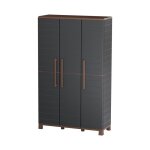 Armoire porte - balai anthracite 3 portes 3 etag�res r�glables 102 x 37 x 169 cm - garage buanderie cellier ...