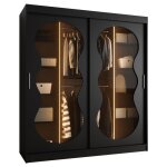 Armoire avec portes coulissantes ? 200x180x62cm ? verre fum� ? 2 tringles ? bahrajn 3 avec led ? noir ...