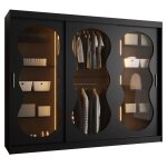 Armoire avec portes coulissantes ? 200x250x62cm ? verre fum ? 2 tringles ? bahrajn 3 avec led ? noir ...
