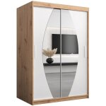 Armoire porte coulissante miroir elypse l 100 h 200 corps chne artisan et faade blanc mat garde robe ...