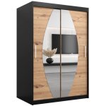 Armoire porte coulissante miroir elypse l 100 h 200 corps noir mat et faade chne artisan garde robe ...