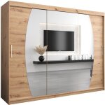 Armoire porte coulissante miroir elypse l 250 h 200 corps chne artisan3 portes garde robe penderie vtement ...