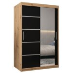 Armoire porte coulissante miroir verona 2 100 100x200x62cm corps chne artisan et faade noir mat abiksmeble ...