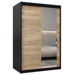 Armoire porte coulissante miroir verona 2 100 100x200x62cm corps noir mat et faade chne sonoma abiksmeble ...