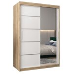 Armoire porte coulissante miroir verona 2 120 120x200x62cm corps chne sonoma et faade blanc mat abiksmeble ...