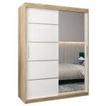 Armoire porte coulissante miroir verona 2 150 150x200x62cm corps ch�ne sonoma et fa�ade blanc mat abiksmeble ...