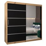 Armoire porte coulissante miroir verona 2 200 200x200x62cm corps chne artisan et faade noir mat abiksmeble ...