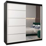 Armoire porte coulissante miroir verona 2 200 200x200x62cm corps noir mat et faade blanc mat abiksmeble ...
