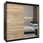 Armoire porte coulissante miroir verona 2 200 200x200x62cm corps noir mat et faade chne sonoma abiksmeble ...