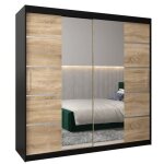 Armoire porte coulissante miroir verona 4 200 200x200x62cm corps noir mat et faade chne sonoma abiksmeble ...