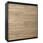 Armoire  portes coulissantes verona 1 180 180x200x62cm corps noir mat et faade chne sonoma abiksmeble ...