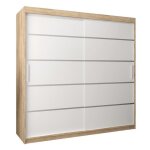 Armoire  portes coulissantes verona 1 200 200x200x62cm corps chne sonoma et faade blanc mat abiksmeble ...