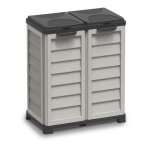 Armoire porte sac poubelles 2x100l pour ext�rieur ou int�rieur - 76�46�89 cm - sable et gris anthracite ...