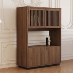 Armoire rangement bois noyer 120x88x40cm avec �tag�re ouverte