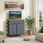 Armoire de rangement vertical - 9 tiroirs - 988x30x100 cm - cadre m�tal & plateau bois - gris style moderne ...