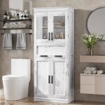 Armoire de salle de bain 170 cm avec 4 portes meuble de rangement �tag�res et tiroirs r�glables pour ...