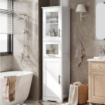 Armoire de salle de bain - 170 cm - armoire haute avec portes et étagère réglable étroite avec 5 compartiments ... Armoire de salle de bain - 170 cm - armoire haute avec portes et étagère réglable étroite avec 5 compartiments ...