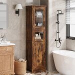 Armoire de salle de bain - marron - 40x31x170cm - 2 portes - �tag�re r�glable - 5 compartiments