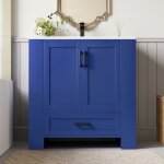 Armoire salle de bain 76x46x78. 5cm - meuble vasque intgre cramique 2 portes tiroirs silencieux tagres ...