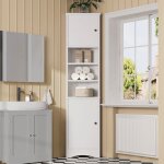 Armoire de salle de bain blanche colonne de rangement d?angle avec portes et tagres rglables meuble ...