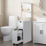 Armoire salle de bain troite eugad - meuble dappoint avec roulettes - 19x45x113cm - blanc