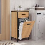 Armoire salle de bain - eugad meuble d?appoint avec panier  linge - mdf et mtal - 38x34x80cm - chne ...