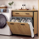 Armoire salle de bain - eugad meuble d?appoint avec panier  linge - mdf et mtal - 725x34x80cm - chne ...