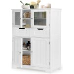 Armoire de salle de bain giantex - colonne de rangement avec 2 tiroirs et �tag�res r�glables - commode ...