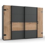 Armoire stoke 2 portes coulissantes 2 portes battantes corps graphite rechampis chêne poutre Armoire stoke 2 portes coulissantes 2 portes battantes corps graphite rechampis chêne poutre