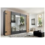 Armoire stoke 2 portes coulissantes miroirs 2 portes battantes corps graphite rechampis sapin argent� ...