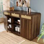 Armoire  tiroirs avec tagres rglables - buffet commode 120cm en noyer structure robuste anti - basculement ...