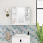 Armoire de toilettes suspendue akalnny avec miroir - 60x17x58cm - blanc - laqu - style scandinave - ...