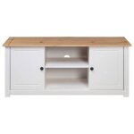 Neuf armoire tv - blanc - meuble tv - table tv - blanc 120x40x50 cm - bois de pin massif gamme panama ...