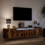 Neuf armoire tv - brun - meuble tv / hifi - montage mural - avec led - ch�ne fum� 180x31x395 cm tt2150 ...