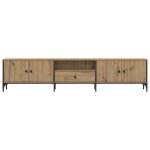 Neuf armoire tv - brun - meuble tv - table tv - � tiroir ch�ne artisanal 200x25x44 cm - bois ing�nierie ...