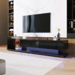 Armoire tv  clairage led buffet salon bas elgant 2 tiroirs cloisons en verre meuble tv moderne 170x36x38cm ...