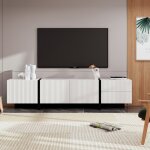 Armoire tv elgante grand meuble tv 3 portes2 tiroirs facade design rainur blanc et noir moderne 190x35x45cm ...
