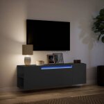 Neuf armoire tv - noir - meuble tv / hifi - montage mural - avec lumi�res led - noir 135x31x395 cm tt2539 ...