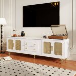 Armoire tv style rétro meuble tv 4 porte en rotin 2 tiroirs meubles de salon elégant blanc 175x38x55. ... Armoire tv style rétro meuble tv 4 porte en rotin 2 tiroirs meubles de salon elégant blanc 175x38x55. ...