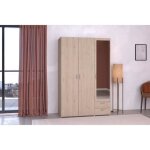 Armoire varia - dcor chne - 3 portes - 2 tiroirs - porte droite avec miroir - 1203 x 185 x 517