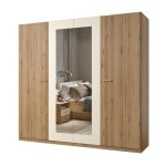 Armoire vertigo ? 4 portes avec miroir ? 228x215 cm ? ch�ne sauvage et beige sable