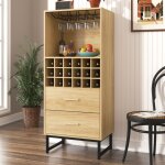 Armoire à vin moderne meuble bar avec 18 casiers à vin 2 tiroirs porte - verres 60 x 395 x 141 cm Armoire à vin moderne meuble bar avec 18 casiers à vin 2 tiroirs porte - verres 60 x 395 x 141 cm