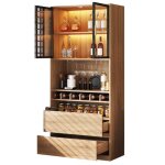 Armoire � vin vitrine armoire avec 2 portes en verre et 2 tiroirarmoire de bar avec lumi�re ledbuffet ...