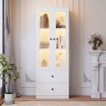 Armoire � vitrine - tkopy - vitrine armoire avec led et usb - vitrine haute avec portes et tiroir - 16 ...