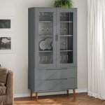 Armoire vitrine - vidaxl - molde - bois de pin massif - gris - 90x35x175 cm